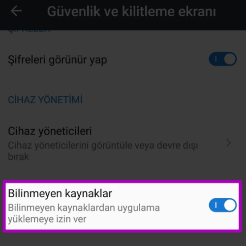 "Bilinmeyen Kaynaklardan Yükle" seçeneğini etkinleştirin ve APK'yı çalıştırın